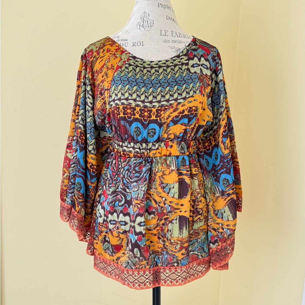ivy jane Multicolor Printed Peasant Tunic - Yellow, Blue, Red
